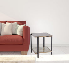 Load image into Gallery viewer, Glass Iron Square Mirrored End Table With Shelf - Champagne