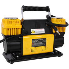 Load image into Gallery viewer, Heavy Duty 12V Dual Cylinder Air Compressor, Tire Inflator With Gauge - Yellow / Black