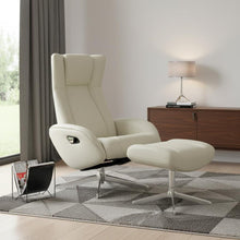 Load image into Gallery viewer, Tufted Genuine Leather Manual Swivel Recliner With Ottoman (730566) - White