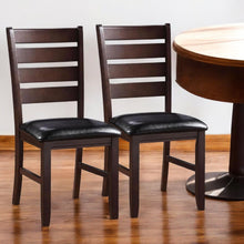 Load image into Gallery viewer, Faux Leather Wood Slat Back Dining Side Chairs (Set of 2) - Black / Dark Brown