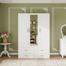 Load image into Gallery viewer, 75" Ribbed Texturere Wood Mirro Three Door Four Drawer Combo Dresser - White
