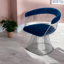 Load image into Gallery viewer, Velvet Steel Windsor Back Dining Arm Chair - Blue