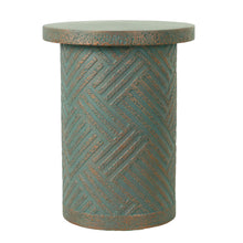 Load image into Gallery viewer, Round Outdoor End Table With Tree Stump Design For Patio - Golden / Green / Peacock