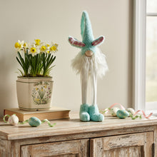 Load image into Gallery viewer, Fabric Standing Bunny Gnome Tabletop Sculpture - Blue / White