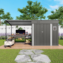 Load image into Gallery viewer, Lean To Shed With Open Sided Pergola, Outdoor Storage Shed & Attached Hardtop Gazebo Combo - Gray