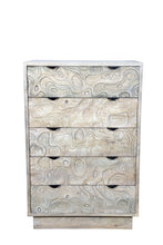 Load image into Gallery viewer, 35" Carved Abstract Solid Wood Five Drawer Dresser - White