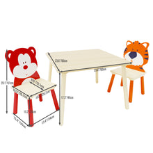 Load image into Gallery viewer, Table And 2 Chairs Set, Activity Play Table Set With Bear & Tiger Design - Natural