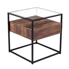 Load image into Gallery viewer, Glass Iron Square End Table With Drawer With Shelf - Black