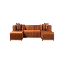 Load image into Gallery viewer, Velvet U Shaped Three Piece Sofa Chaise Sectional With Toss Pillows - Orange