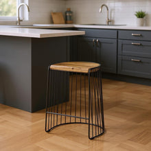 Load image into Gallery viewer, 26" Solid Wood And Iron Backless Counter Height Bar Chair - Black / Natural