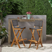 Load image into Gallery viewer, Outdoor Folding Acacia Wood Barstools With Rattan Backrest And Seat