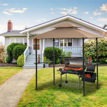 Load image into Gallery viewer, Outdoor Grill Gazebo With Double Tier Soft Top Canopy, Steel Frame, Bar Counters & Hook