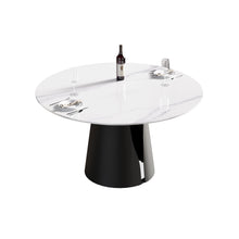 Load image into Gallery viewer, 53.15" Modern Artificial Stone Round Carbon Steel Base Dining Table, Can Accommodate 6 People - White / Black