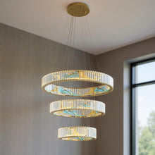 Load image into Gallery viewer, Geometric Three Light Crystal LED Chandelier - Gold / Clear / Blue