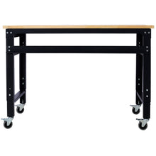 Load image into Gallery viewer, Wide Rolling Workbench For Garage, Adjustable Height, Workshop Tool Bench, Metal With Rubber Wood Top