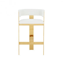 Load image into Gallery viewer, Faux Leather And Stainless Steel Low Back Bar Height Bar Chair - White And Gold