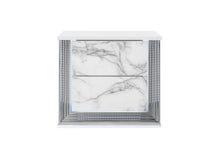 Load image into Gallery viewer, 25" Wood Faux Marble Solid And Manufactured Wood Lighted Two Drawer Nightstand With USB Port - White