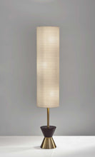 Load image into Gallery viewer, Brass And Wood Textured Cylinder Floor Lamp - Beige
