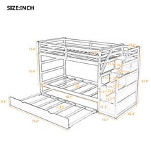Load image into Gallery viewer, Twin Over Twin Bunk Bed With Twin Size Trundle And 3 Storage Stairs - Espresso