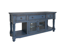 Load image into Gallery viewer, Solid Wood Open Shelving Distressed TV Stand - Blue