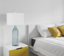 Load image into Gallery viewer, Glass Table Lamp With White Drum Shade - Aqua And Gray