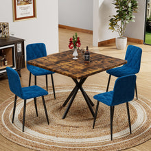 Load image into Gallery viewer, Mid Century Modern Square Dining Table Set With Faux Marble Tabletop And Iron Legs For 4, Space Saving Design - Brown / Blue