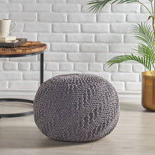 Load image into Gallery viewer, Hazel - Modern Knitted Cotton Yarn Round Pouf With Eco Friendly Pet Fibers - Dark Gray
