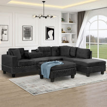 Load image into Gallery viewer, Modern Sectional Sofa With Storage Ottoman, L - Shape Couch With 2 Pillows And Cup Holders