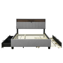 Load image into Gallery viewer, Upholstered Platform Bed With Storage Headboard, Trundle & 2 Drawers And A Set Of Sockets & USB Ports