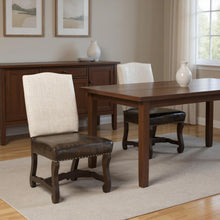 Load image into Gallery viewer, Wood Leather Linen Dining Side Chairs (Set of 2) - Dark Brown