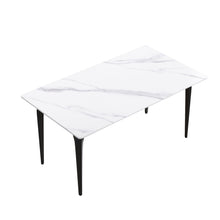 Load image into Gallery viewer, 63" Modern Artificial Stone White Straight Edge Black Metal Leg Dining Table, 6 People - White / Black