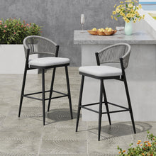 Load image into Gallery viewer, Outdoor Bar Height Metal Frame Counter Stools With Scallop Shaped Backrest & Water Resistant Cushions