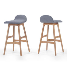 Load image into Gallery viewer, Mid Century Modern Upholstered Low Back Barstools (Set of 2) - Gray / Natural Oak