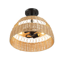 Load image into Gallery viewer, Twinkle - Double Lights Semi Flush With Shade - Black / Rattan