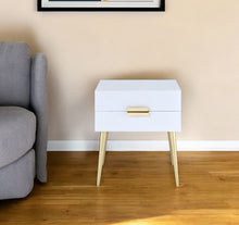Load image into Gallery viewer, 24" End Table With Two Drawers - Gold And White