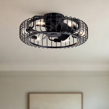Load image into Gallery viewer, Flush Mount Ceiling Fan With Lights, Low Profile Fandelier With E12 Sockets, Reversible DC Motor, 6 Speeds - Black