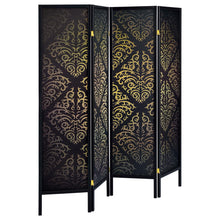Load image into Gallery viewer, 4 Panel Folding Screen With Diamond Scrollwork Motif - Black