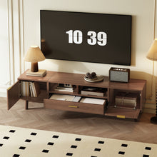 Load image into Gallery viewer, TV Stand For 75" TVs With Soft Closing Doors, Console With Accents And Drop Down Cabinet - Dark Brown