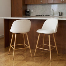 Load image into Gallery viewer, Fabric Metal Counter Height Swivel Bar Chairs (Set of 2) - Beige / Oak