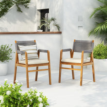 Load image into Gallery viewer, Outdoor Acacia Wood Dining Armchair With Cushion (Set of 2)