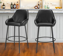 Load image into Gallery viewer, 30" Faux Leather And Steel Bar Height Bar Chairs (Set of 2) - Black