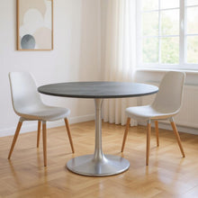 Load image into Gallery viewer, 48" Marble And Aluminum Pedestal Base Round Top Dining Room Table - Silver
