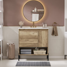 Load image into Gallery viewer, Bathroom Vanity Cabinet With Sink, Sliding Drawer, Soft Closing Door, Open Shelf - Natural Wood