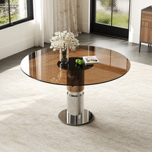 Load image into Gallery viewer, Round Dining Table / Tempered Glass Top - Brown