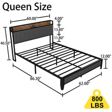 Load image into Gallery viewer, Bed With Charging Station, American Design Upholstered Headboard, Metal Platform