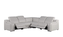 Load image into Gallery viewer, Italian Leather Power Reclining Curved Five Piece Corner Sectional With Console - Light Gray