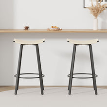 Load image into Gallery viewer, Counter Height Bar Stools Backless Handwoven Kitchen Dining Chairs With Round Footrest (Set of 2) Weaving Pub Stoo - Creamy White