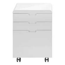 Load image into Gallery viewer, File Cabinet, Rolling Mobile, Storage Drawers, Printer Stand, Office, Work, Glossy Contemporary, Modern - White