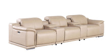 Load image into Gallery viewer, 134" Leather Reclining Stainless Steel USB Sofa - Beige