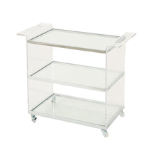 Load image into Gallery viewer, Elegant Acrylic Bar Cart With Tempered Glass Shelves And Rattan Metal Frame - Clear